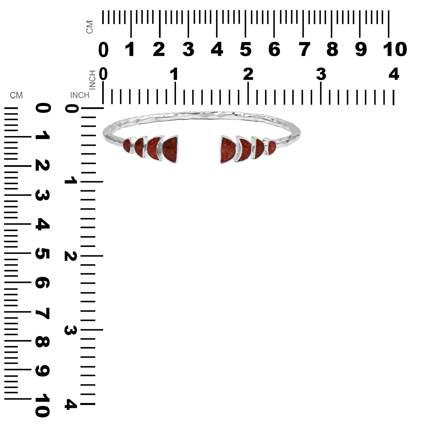 Starborn Coral with Partial Lunar Eclipse Design Open Bangle Bracelet in Sterling Silver