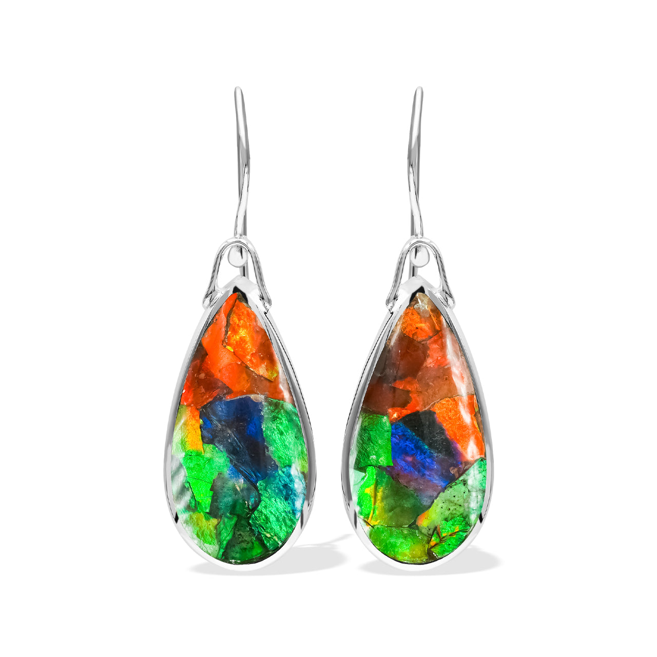 Pendiente de concha de abulón y ammolita en forma de pera reversible Starborn en plata de ley