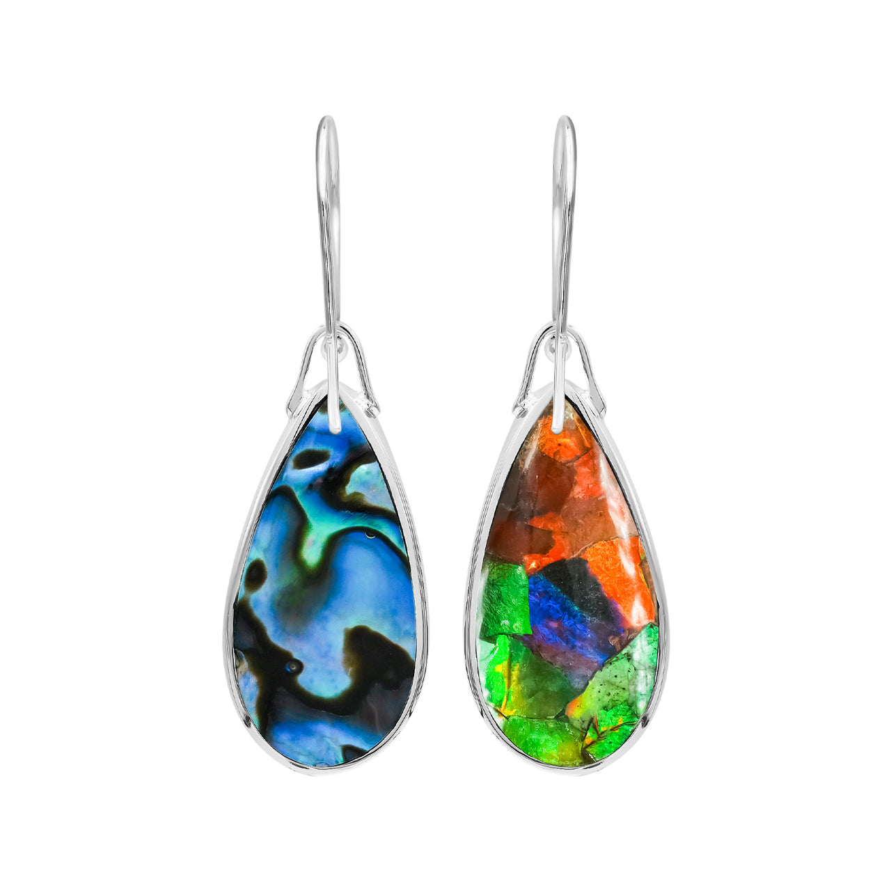 Starborn Reversible Pear Ammolite and Abalone Shell Earring in Sterling Silver