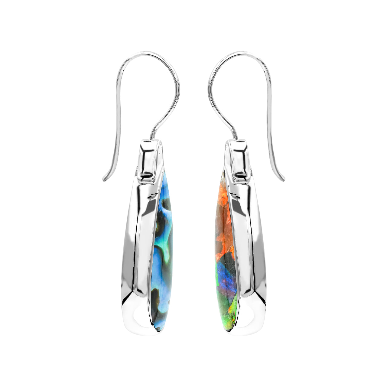 Pendiente de concha de abulón y ammolita en forma de pera reversible Starborn en plata de ley