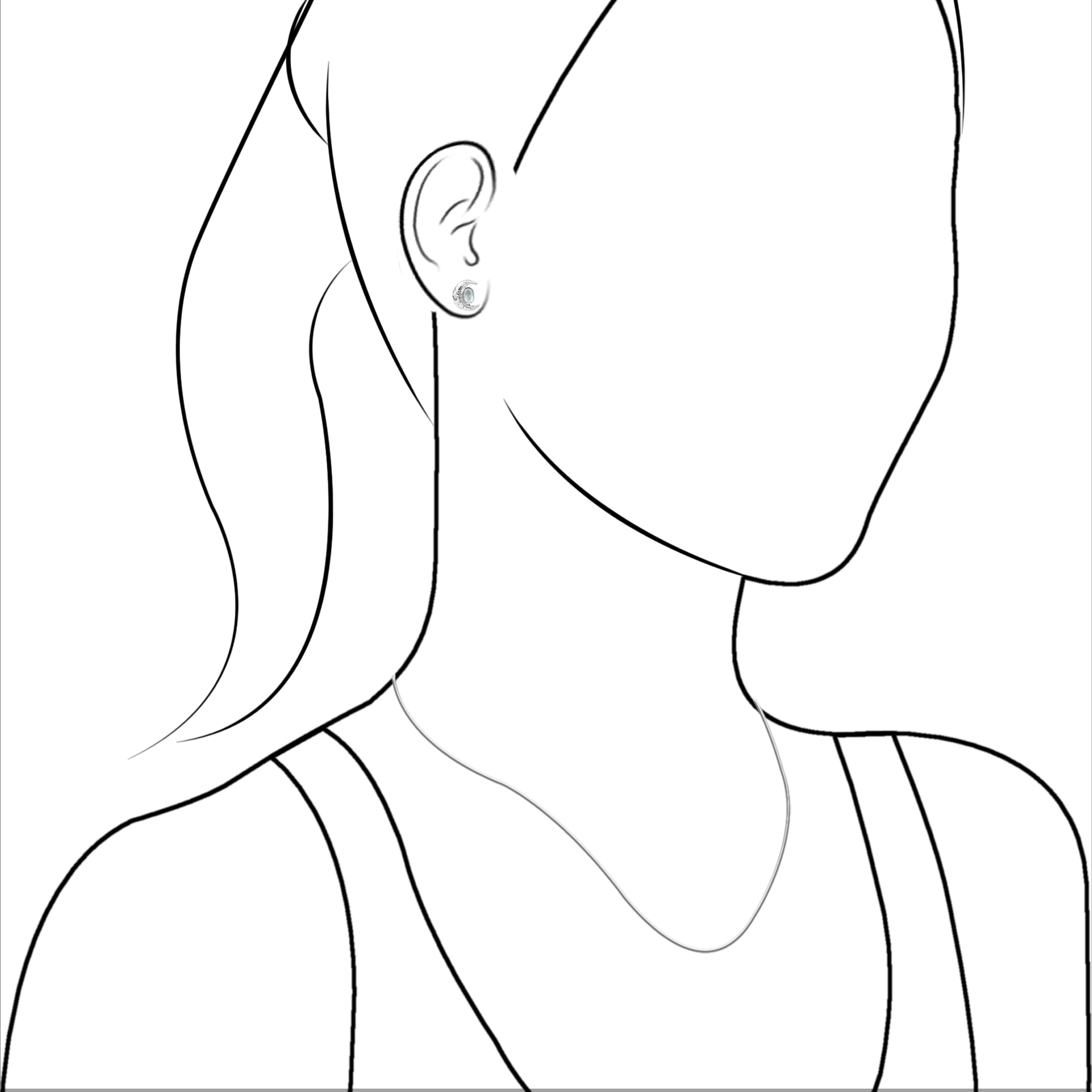 Starborn Faceted Oval Rainbow Moonstone Post Earrings with Hammered Crescent Moon Accent in Sterling Silver