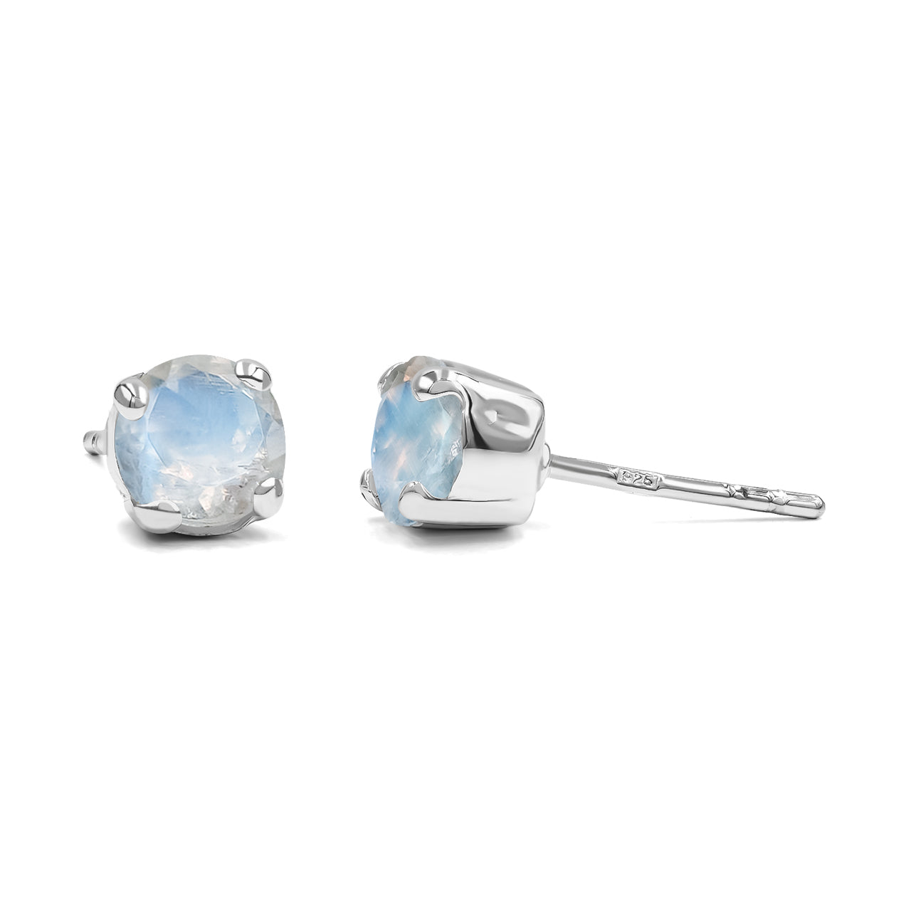 Starborn Round Faceted Rainbow Moonstone Post Style Earrings in Sterling Silver