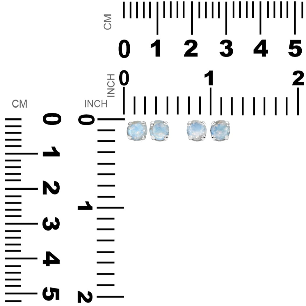 Starborn Round Faceted Rainbow Moonstone Post Style Earrings in Sterling Silver