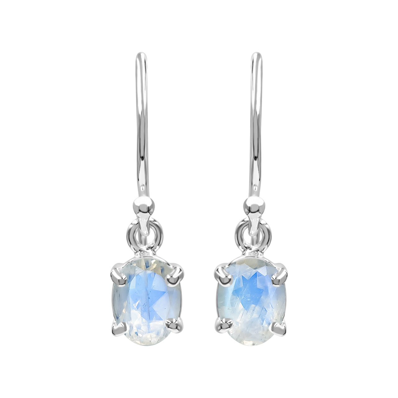 Starborn Rainbow Moonstone Oval Faceted Dangle Earrings in Sterling Silver