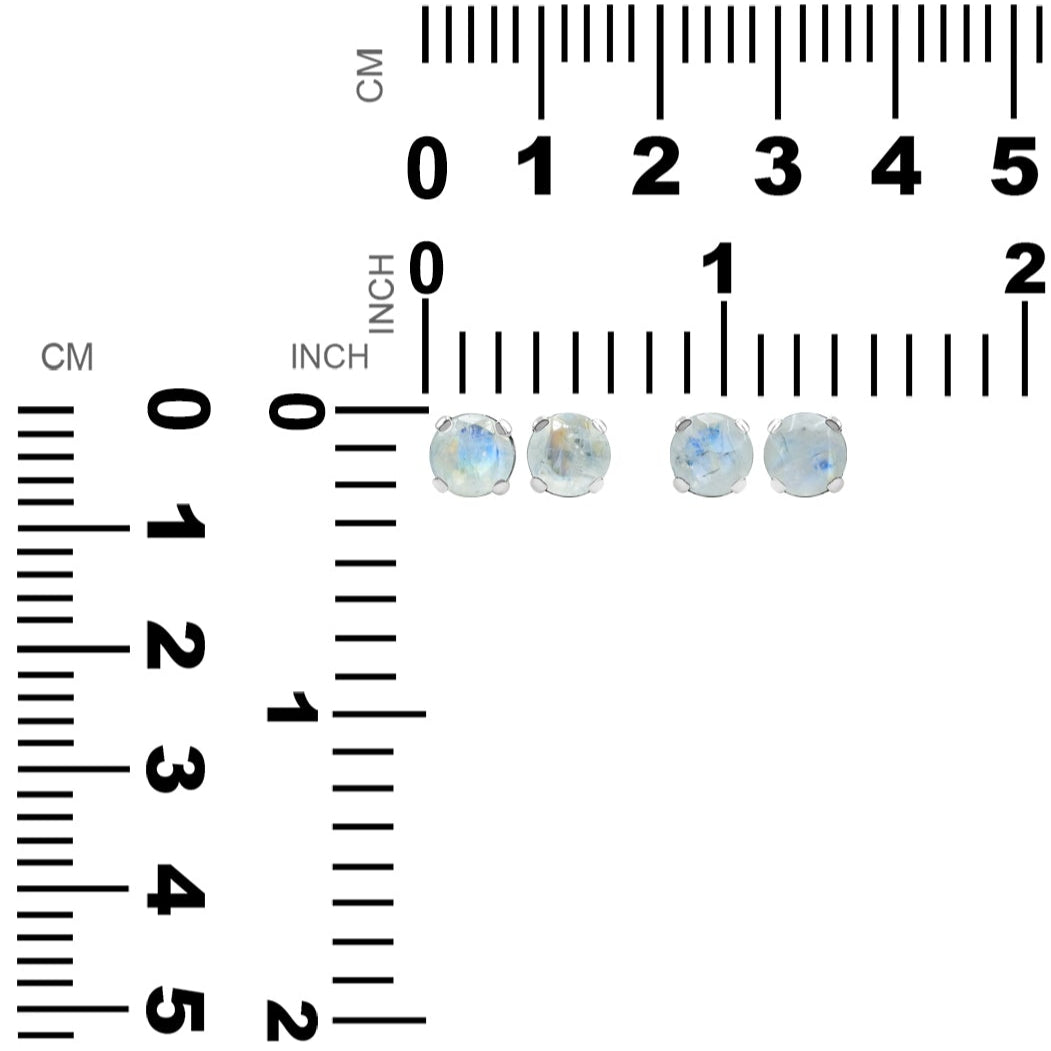 Starborn Round Faceted Rainbow Moonstone Post Style Earrings in Sterling Silver