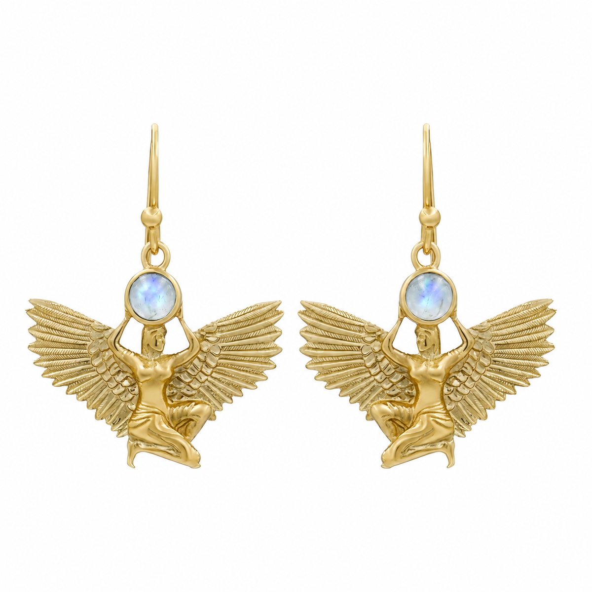 Starborn Rainbow Moonstone Isis Earring in Nordic Gold
