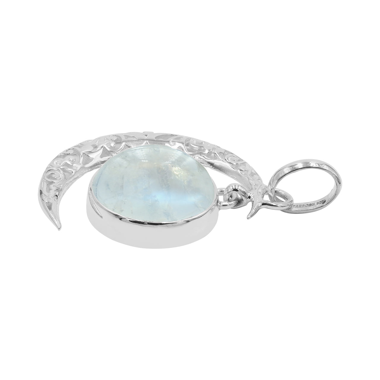 Starborn Regenbogen-Mondstein Halbmond Filigran-Anhänger aus Sterlingsilber