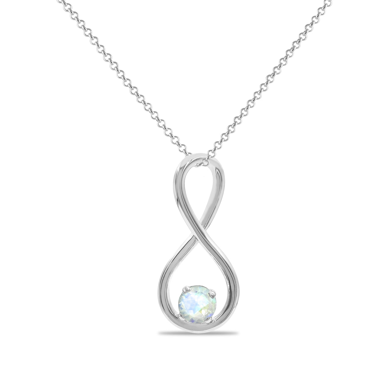 Starborn Faceted Rainbow Moonstone Infinity Pendant in Fine Sterling Silver
