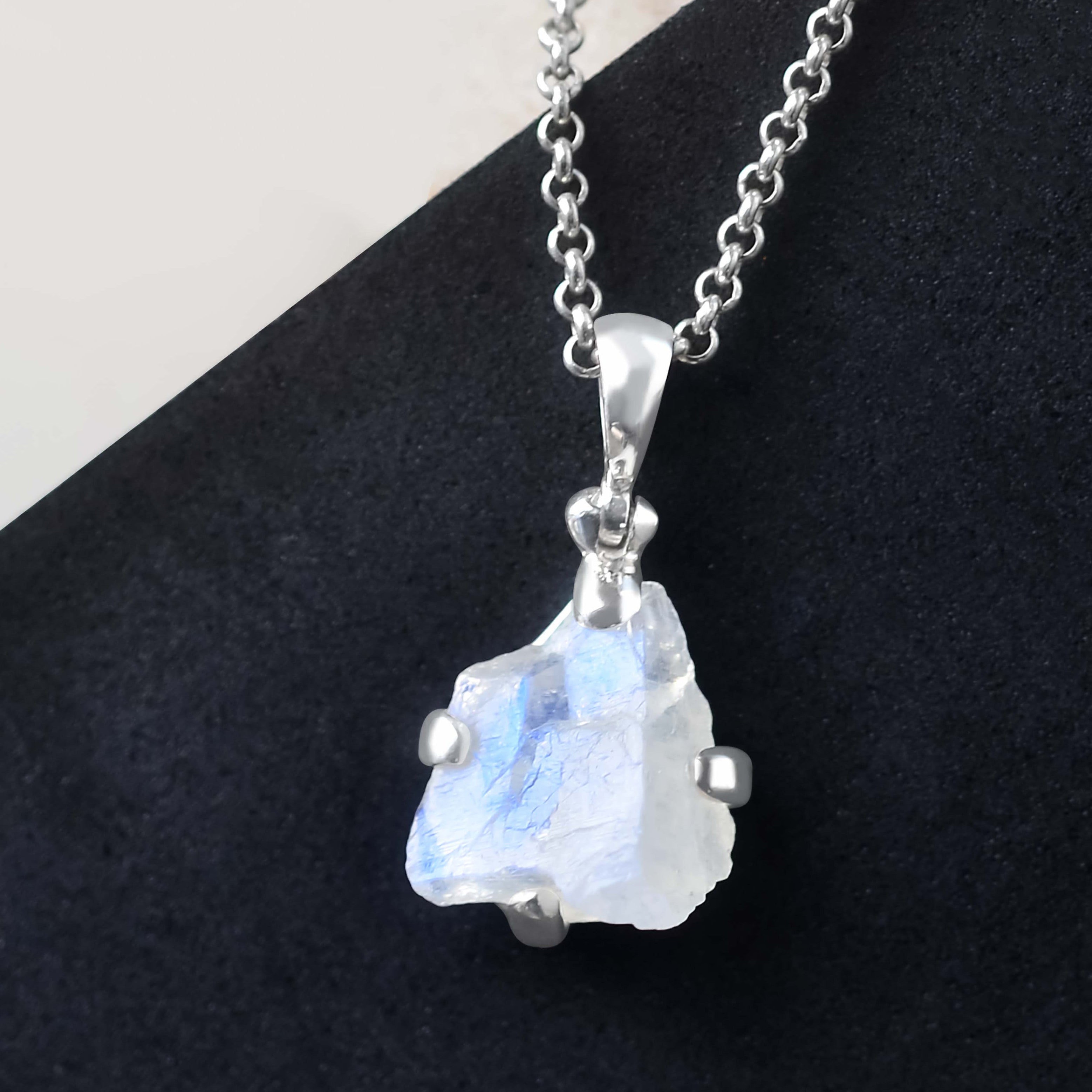 Starborn Rough Rainbow Moonstone Pendant in Sterling Silver
