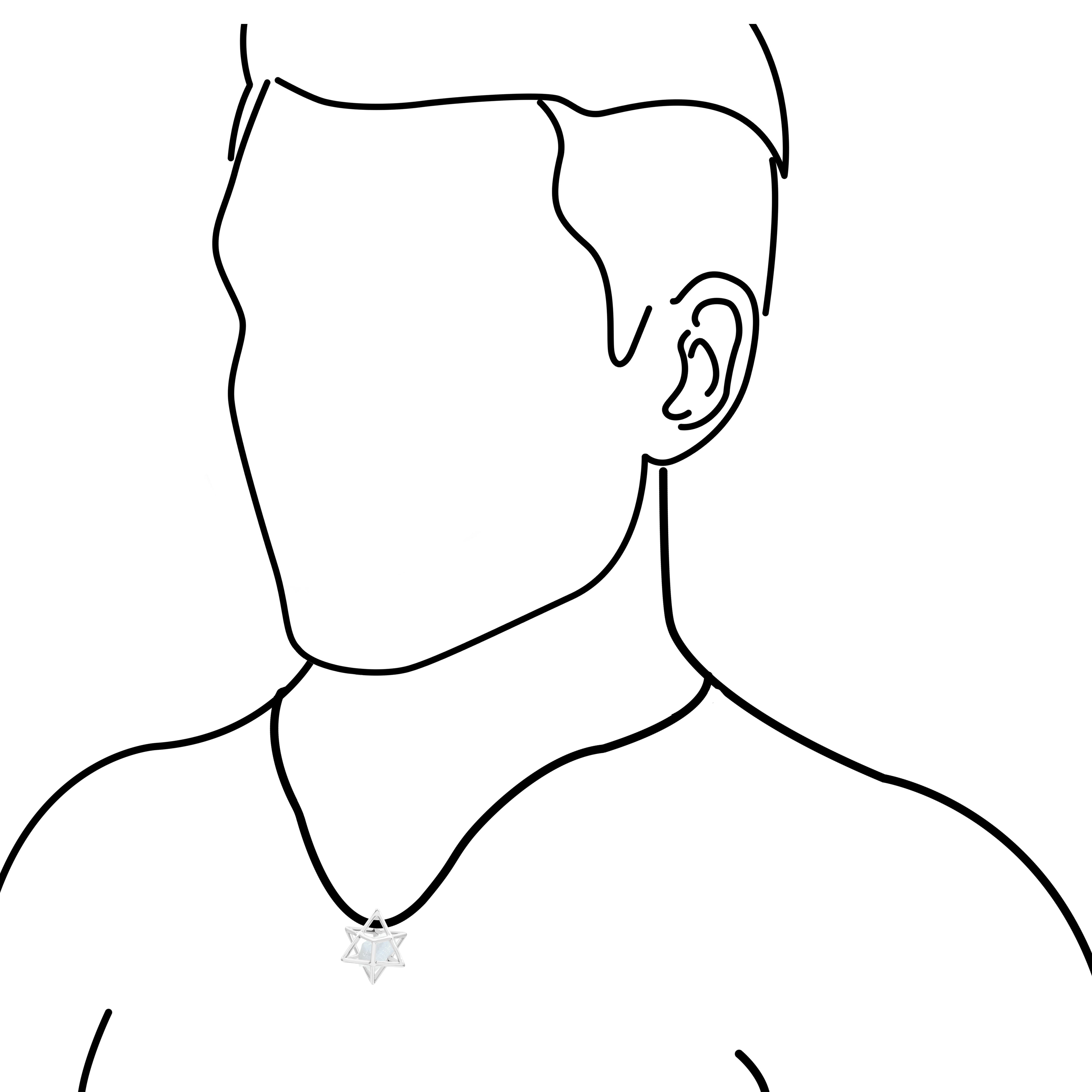 Starborn Natural Raw Rainbow Moonstone in Merkabah Sterling Silver Cage Pendant and Chain