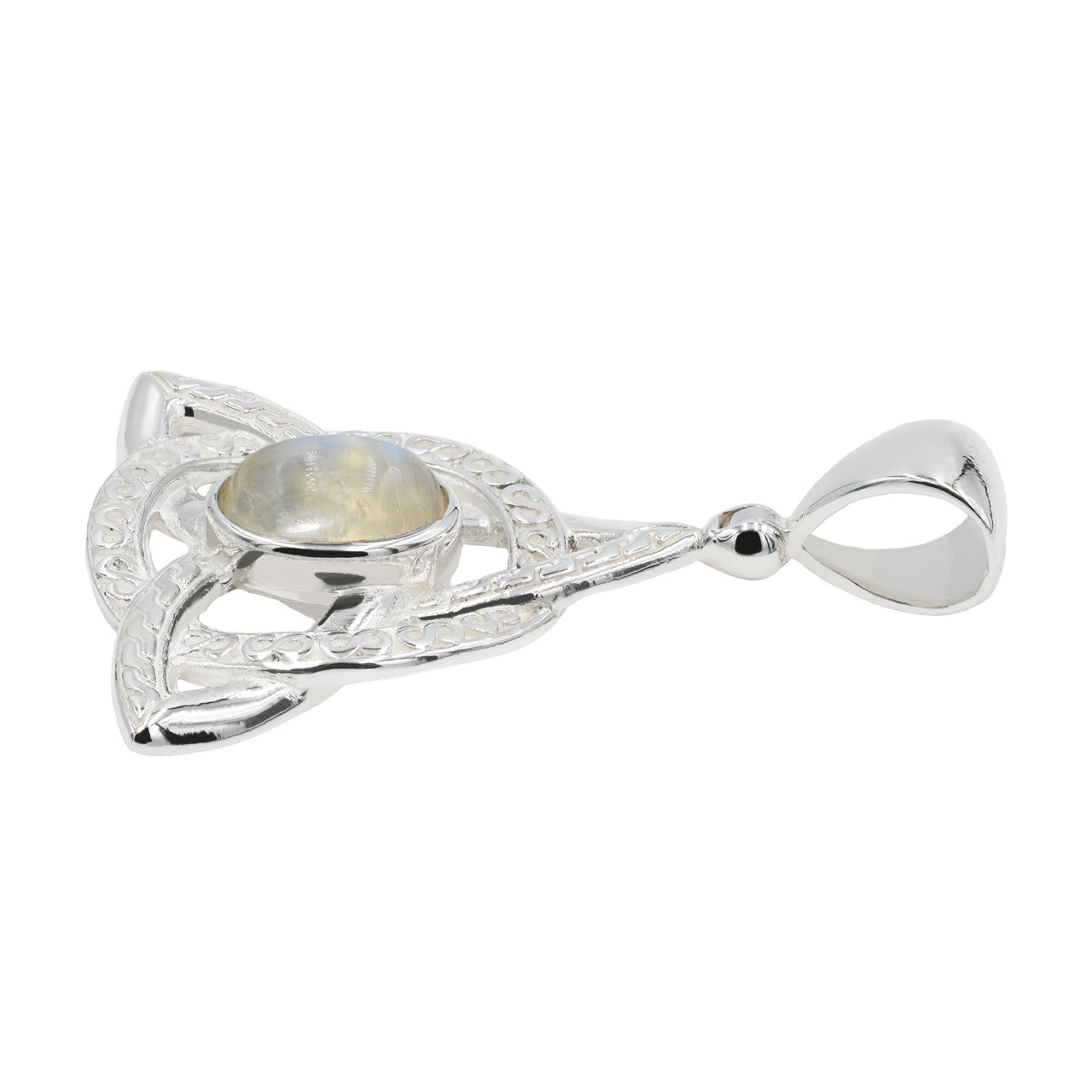 Starborn Rainbow Moonstone Triquetra Pendant in Sterling Silver