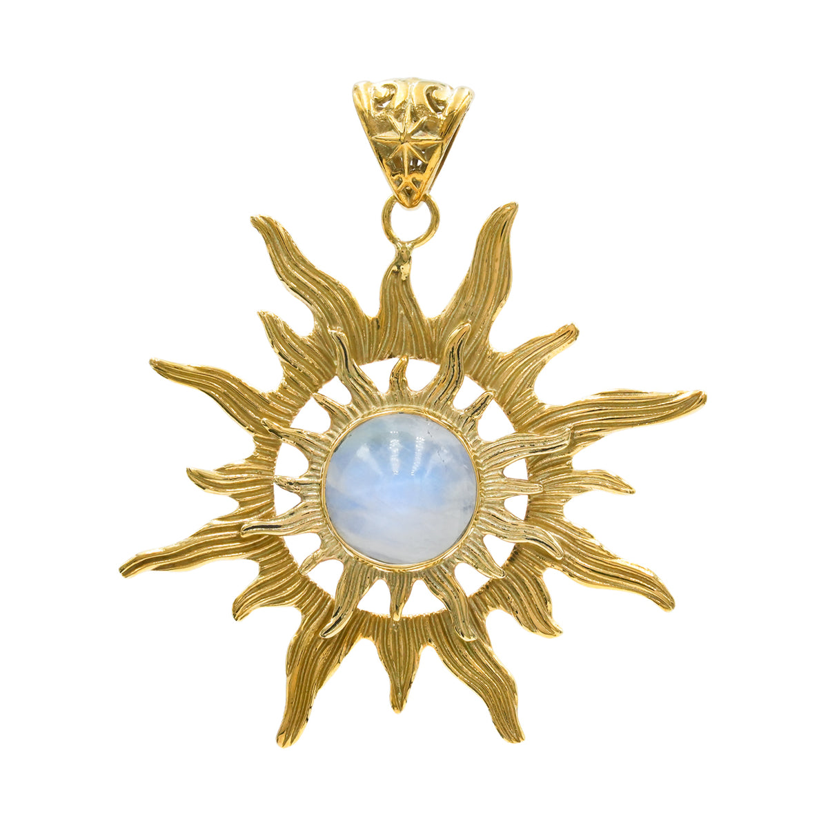 Starborn Rainbow Moonstone Sunburst Pendant in Nordic Gold