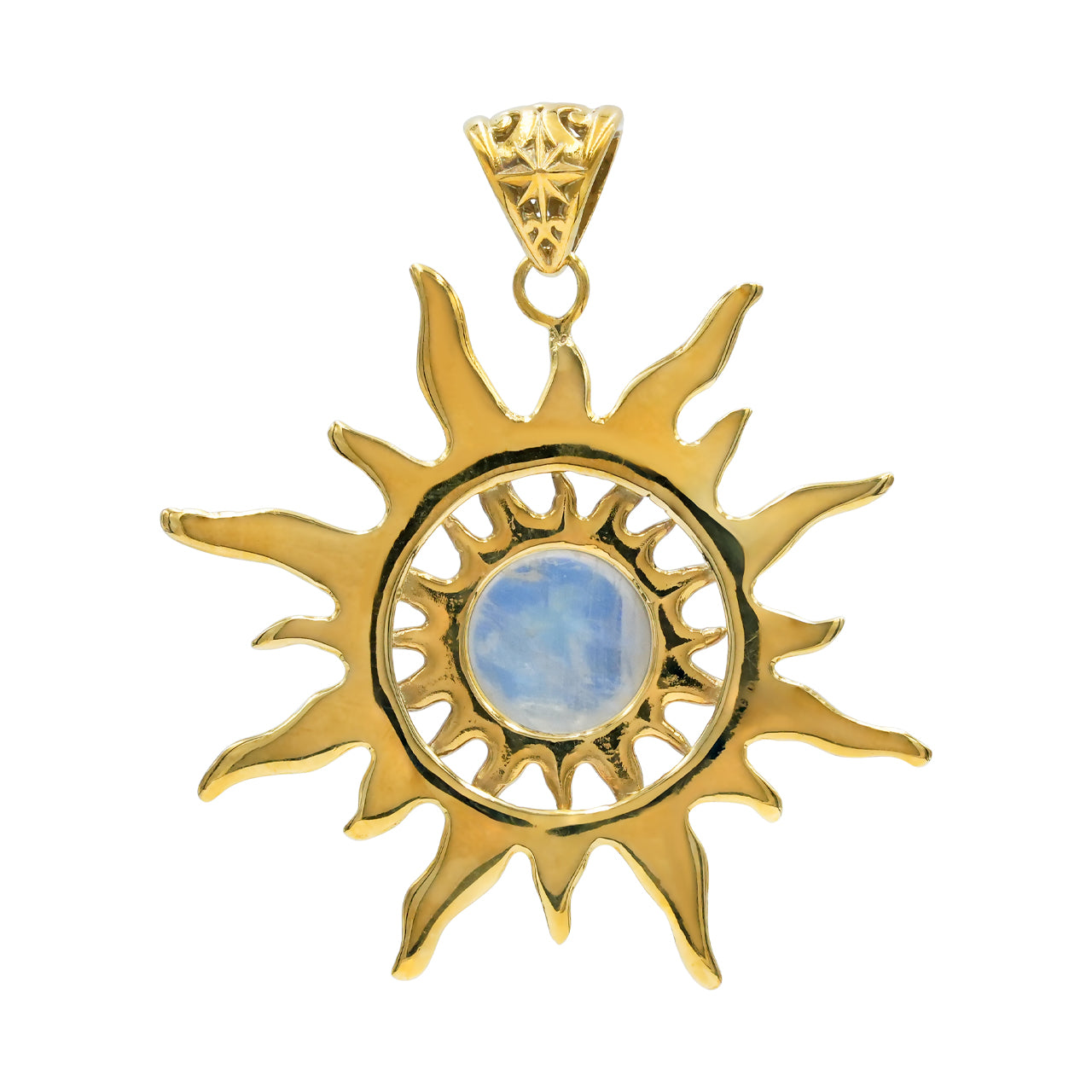 Starborn Rainbow Moonstone Sunburst Pendant in Nordic Gold