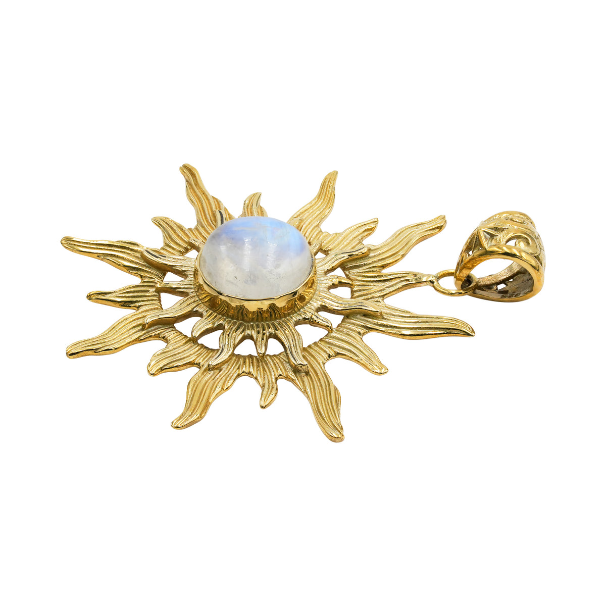 Starborn Rainbow Moonstone Sunburst Pendant in Nordic Gold
