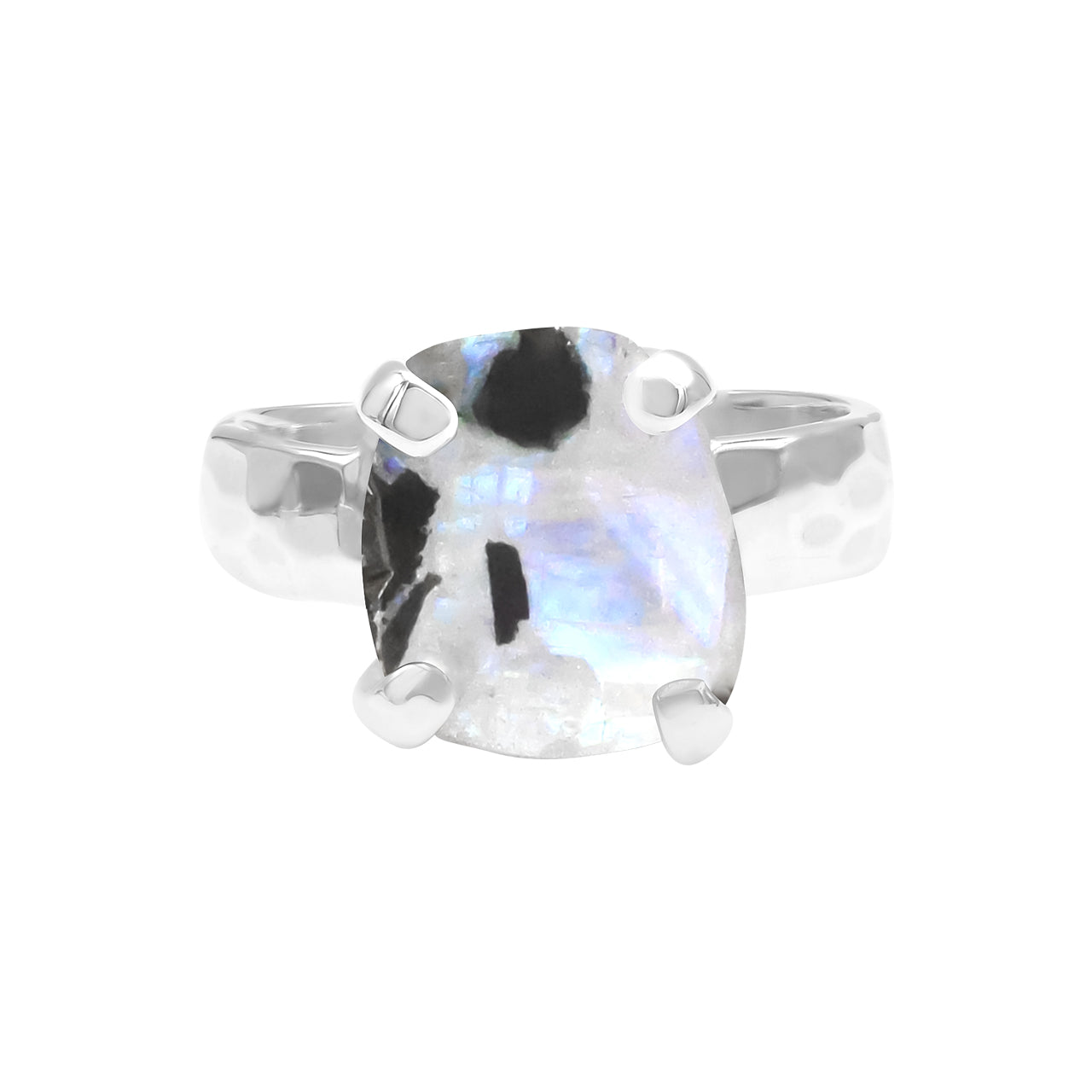 Anillo con forma de rebanada de piedra lunar arcoíris Starborn en plata de ley
