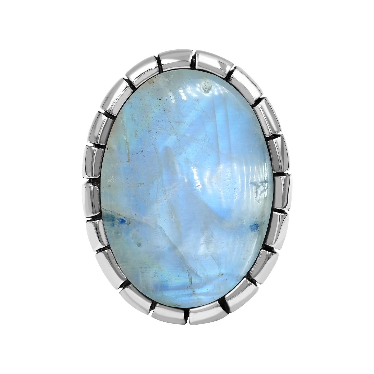Starborn Rainbow Moonstone New Style Ring with Bali Design Shank in Sterling Silver