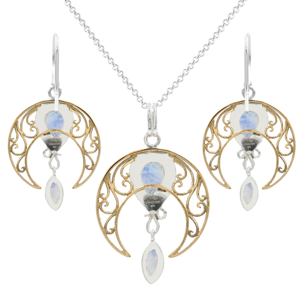 Colgante y pendientes celestiales de piedra lunar arcoíris Starborn