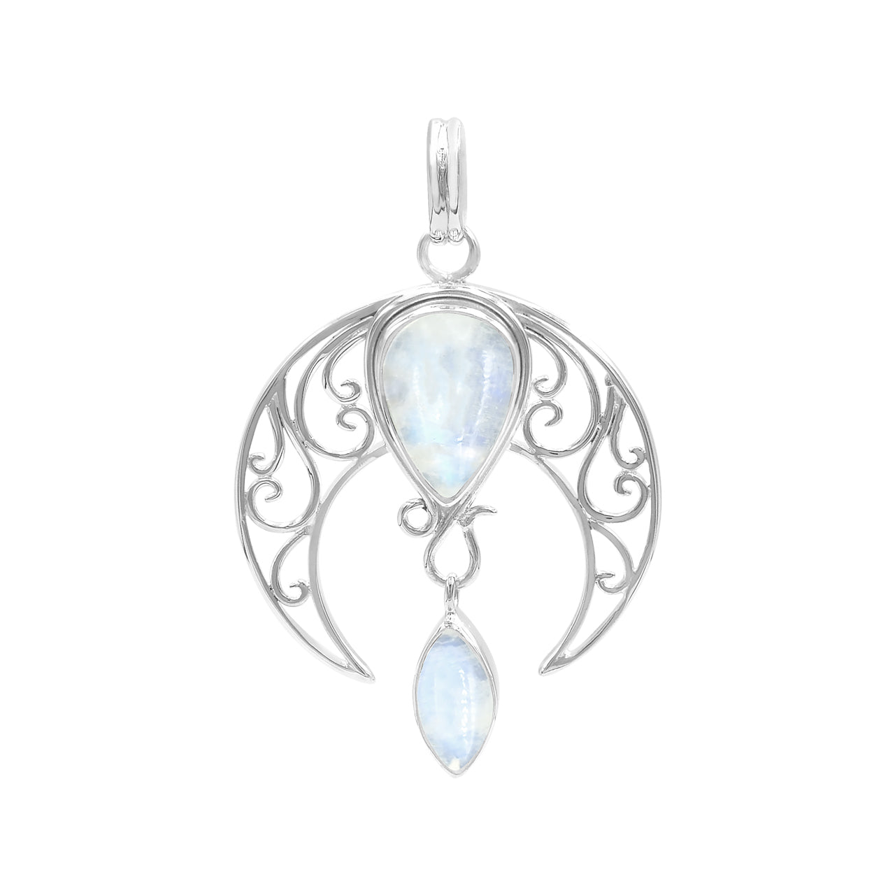 Starborn Rainbow Moonstone Celestial Pendant and Earring Set in Sterling Silver