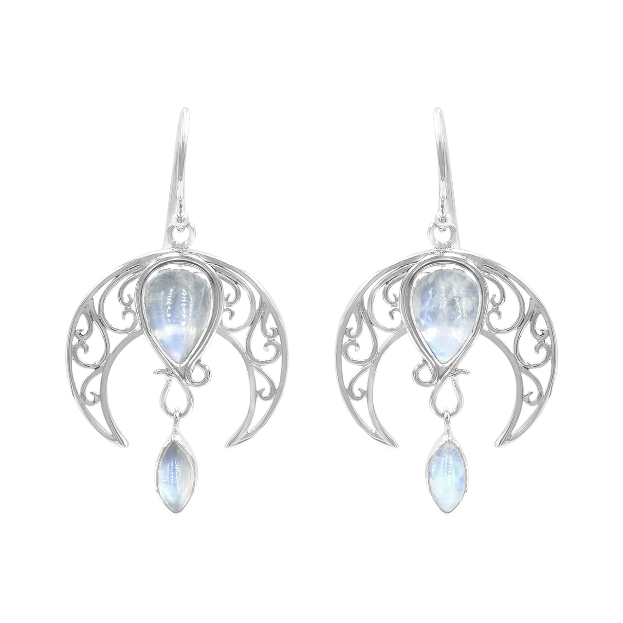 Starborn Rainbow Moonstone Celestial Pendant and Earring Set in Sterling Silver