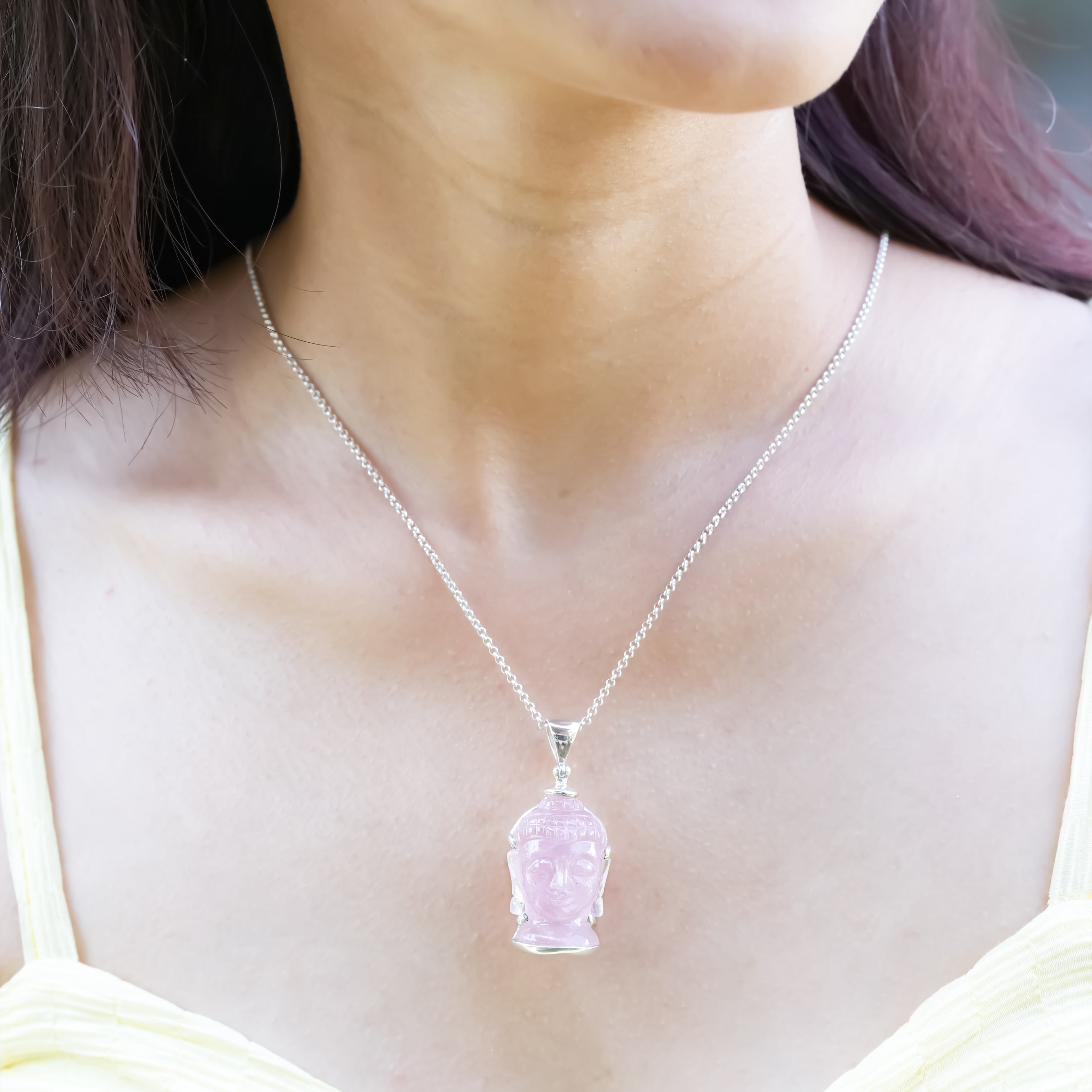 Starborn Carved Gemstone Buddha Head Pendant in Sterling Silver
