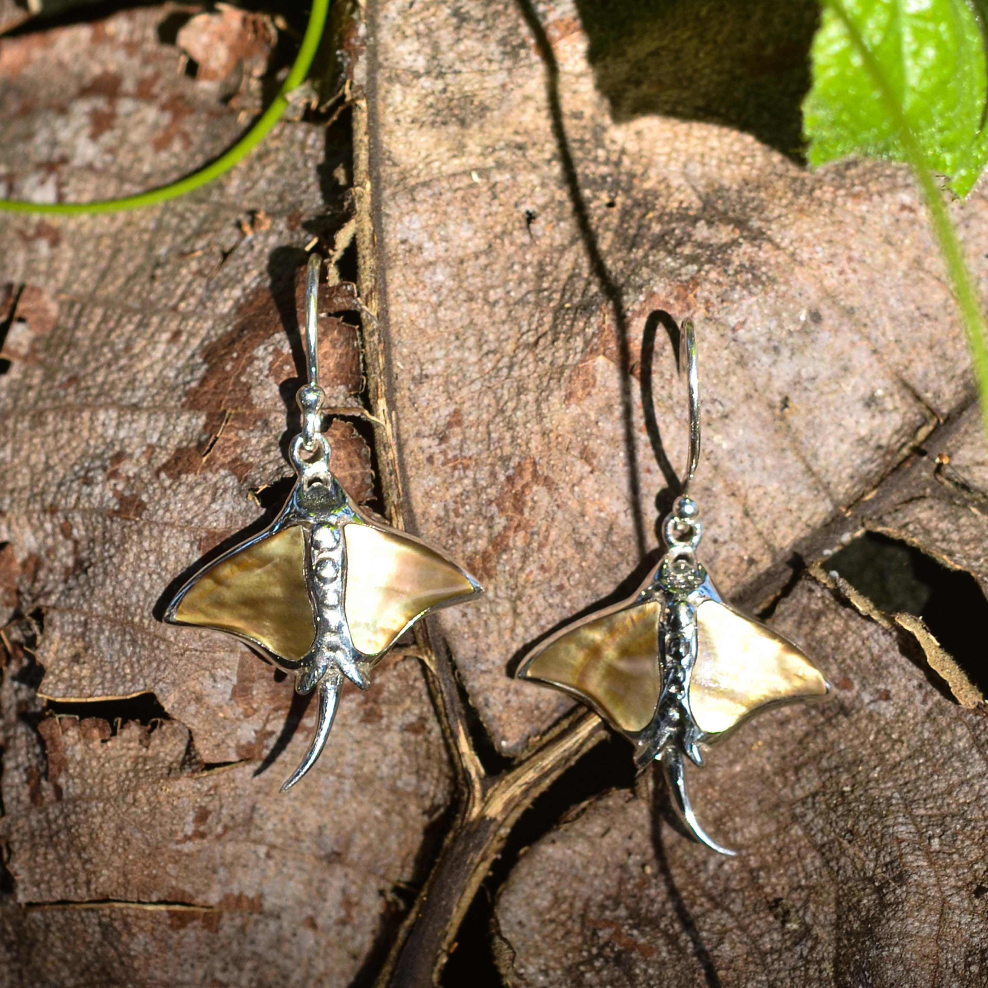 Starborn Gemstone Manta Ray Earrings in Sterling Silver