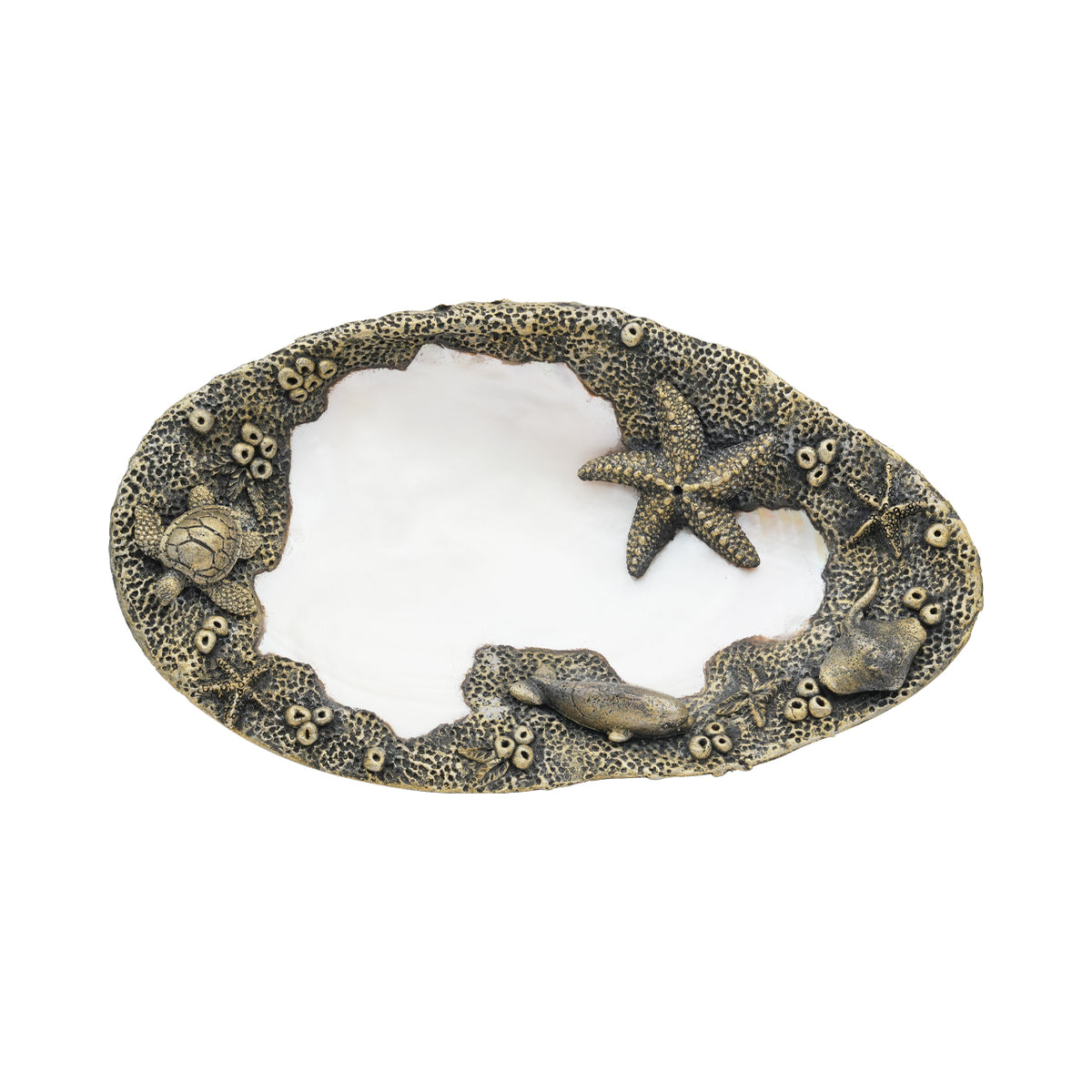 Starborn Pearl Mussel Shell Incense Holder with Hand-Carved Sea Life Clay Art