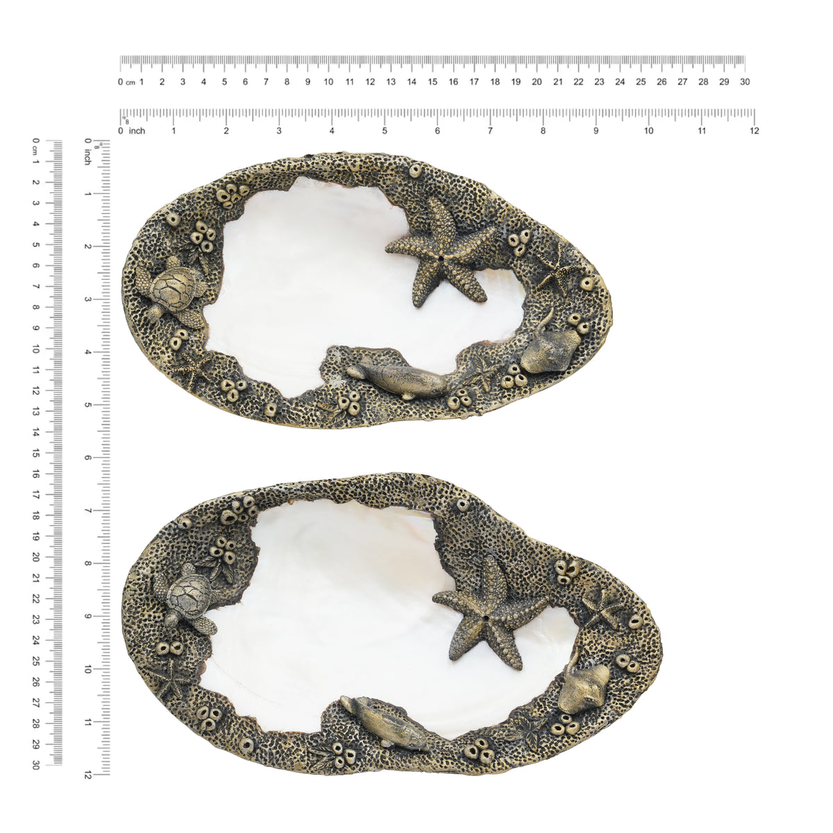 Starborn Pearl Mussel Shell Incense Holder with Hand-Carved Sea Life Clay Art