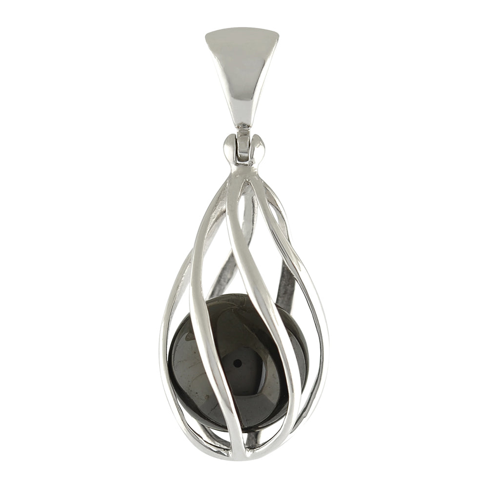 Starborn Elite Shungite Sphere Rounded Spiral Cage Pendant in Sterling Silver