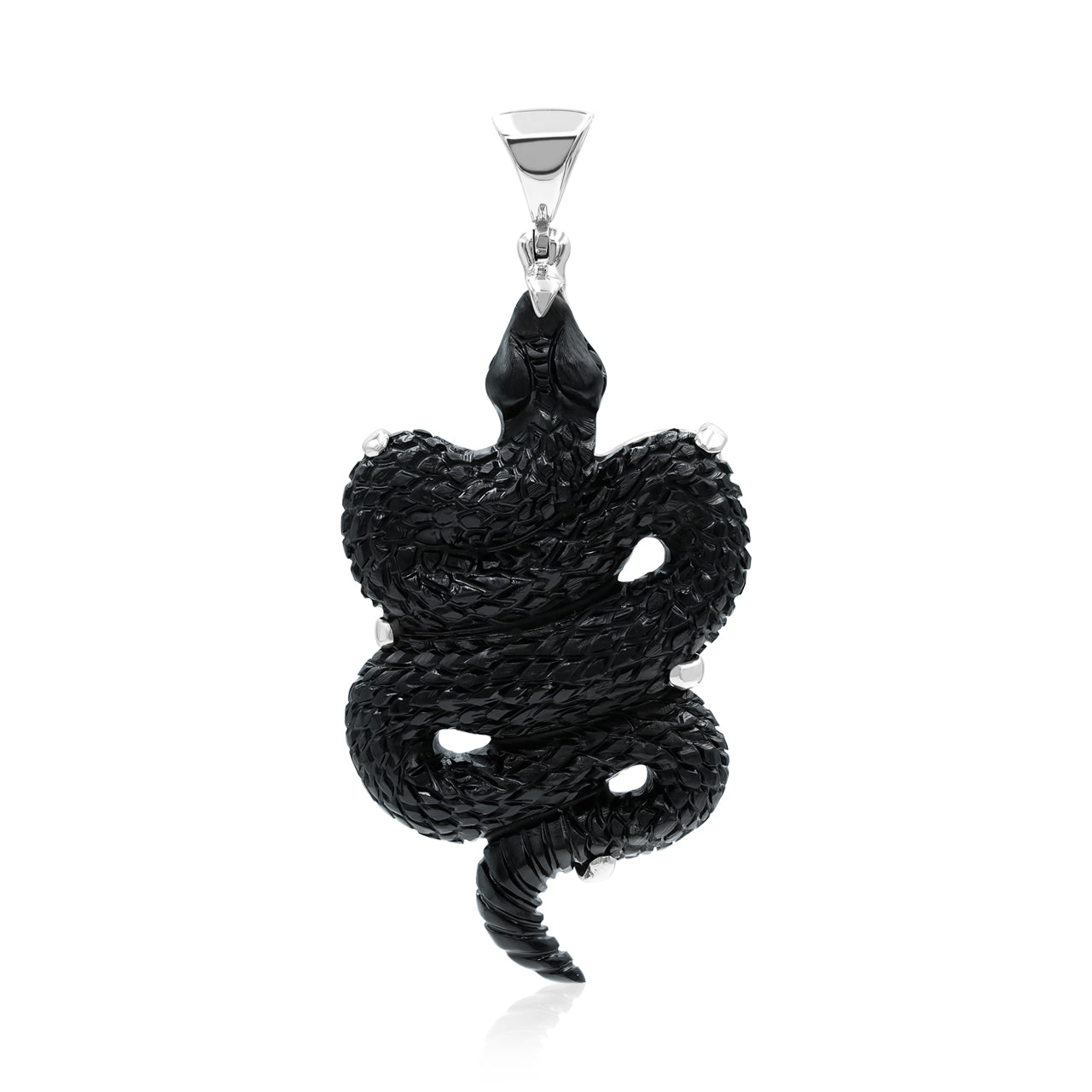 Starborn Shungite Carved Snake Pendant in Sterling Silver