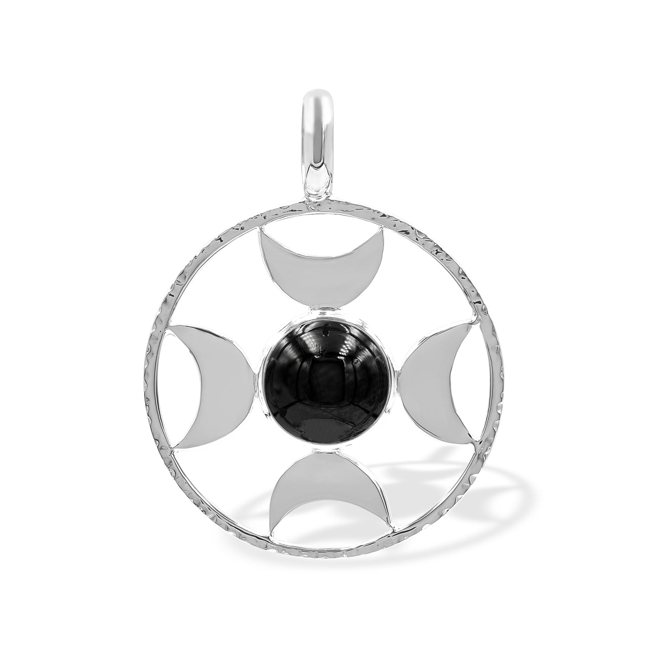 Starborn Shungite Sphere Directional Crescent Moon Pendant in Sterling Silver