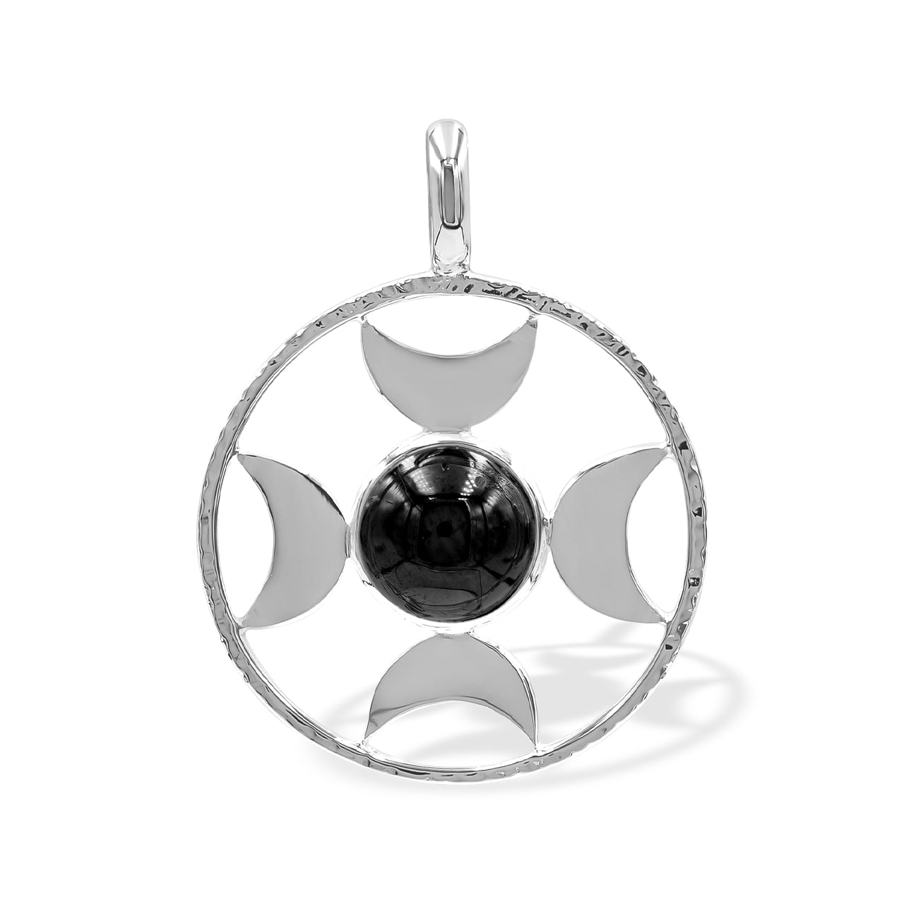 Starborn Shungite Sphere Directional Crescent Moon Pendant in Sterling Silver