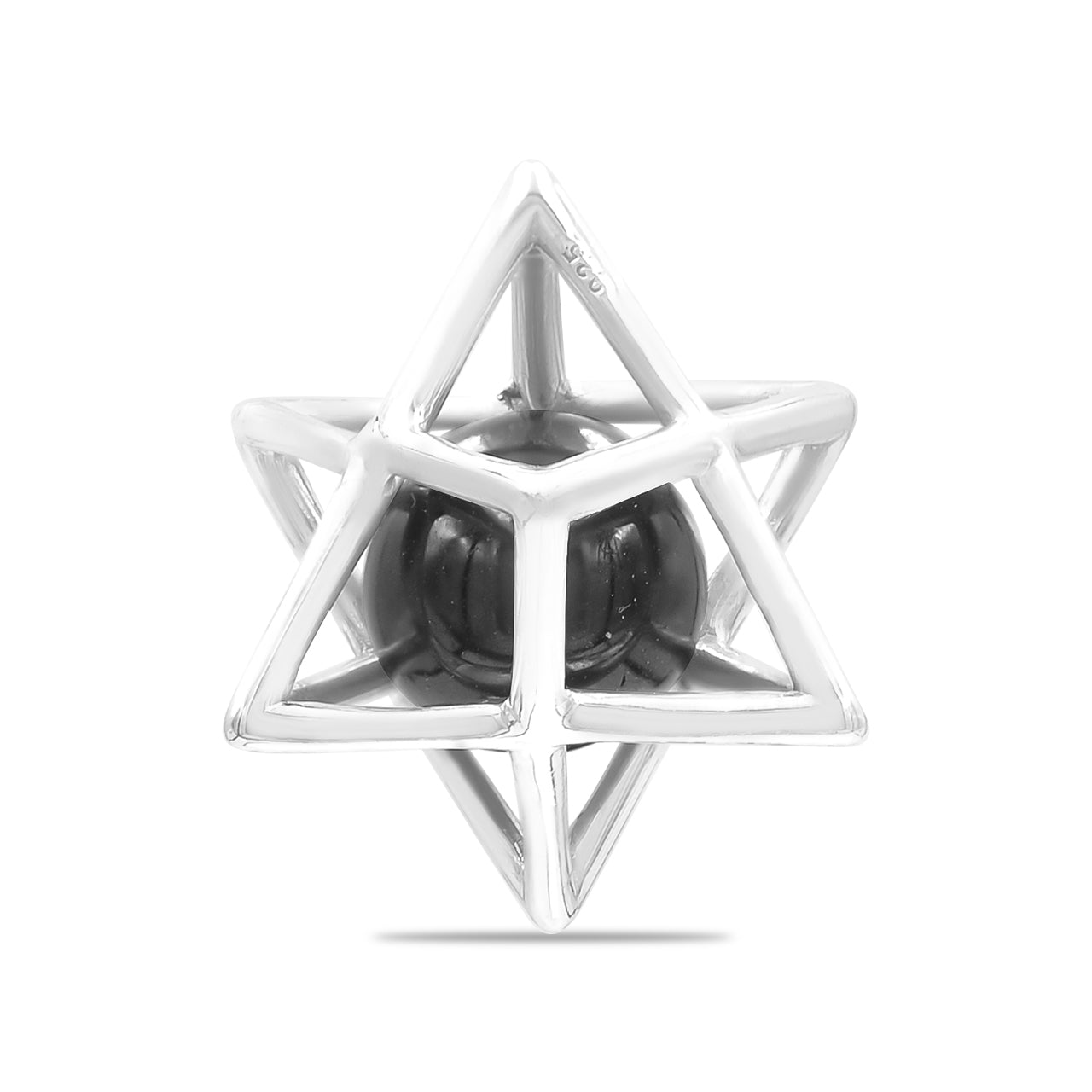 Colgante con esfera de piedras preciosas de jaula mediana Merkabah de Starborn en plata de ley