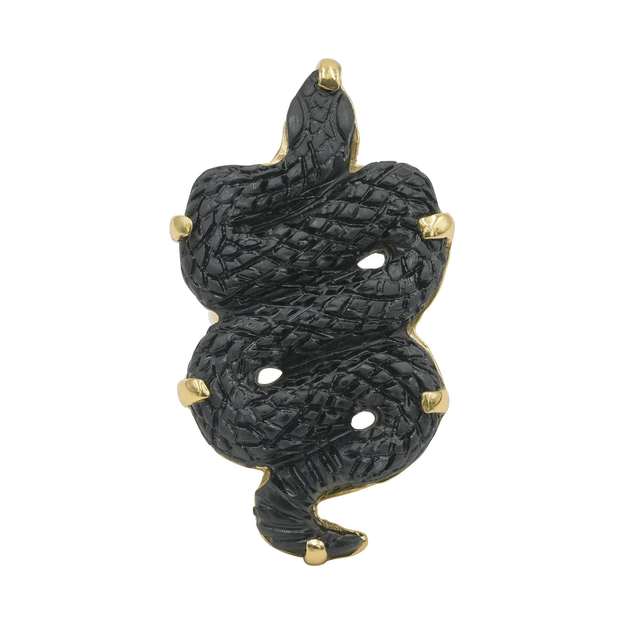 Starborn Hand Carved Shungite Snake Adjustable Ring in Nordic Gold