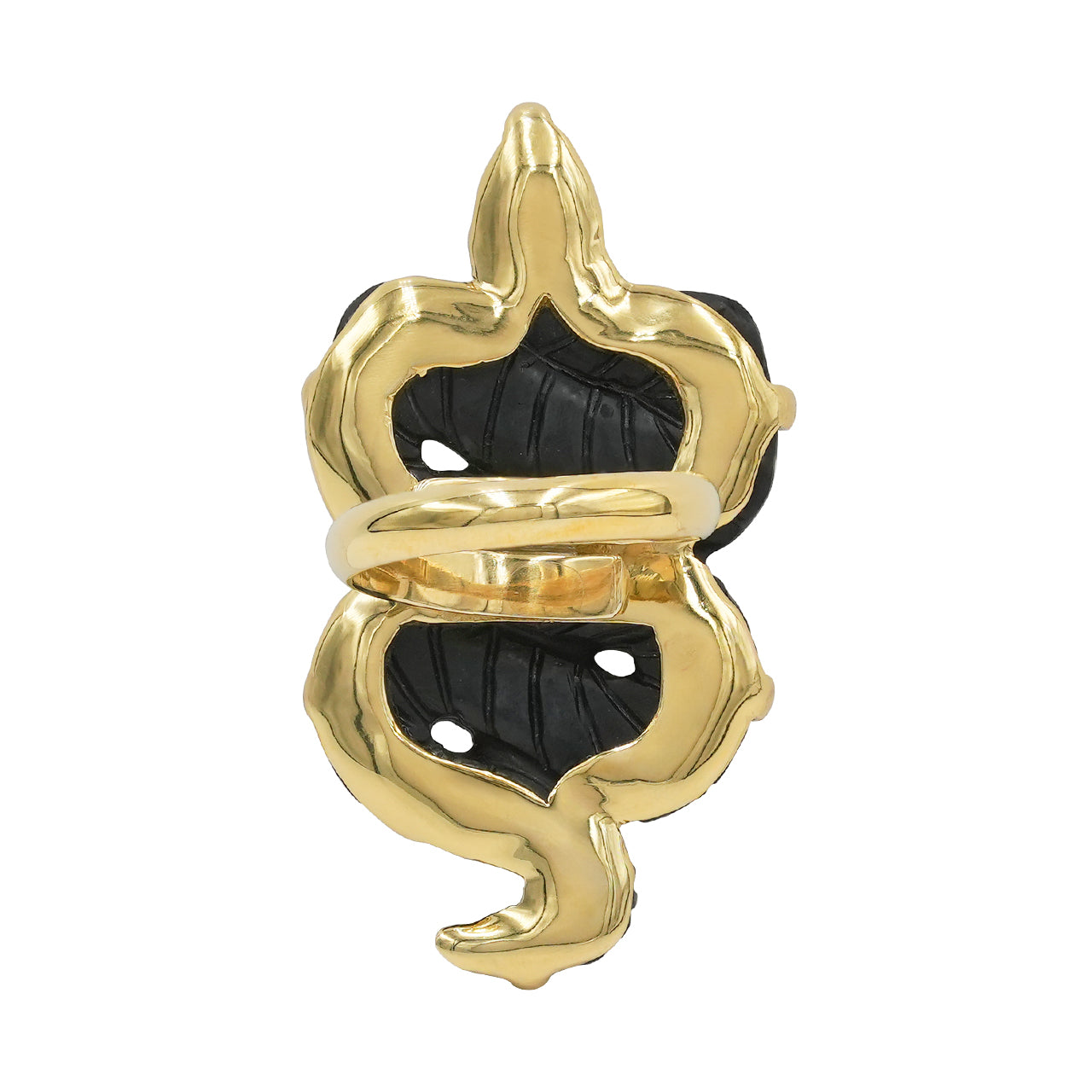 Starborn Hand Carved Shungite Snake Adjustable Ring in Nordic Gold