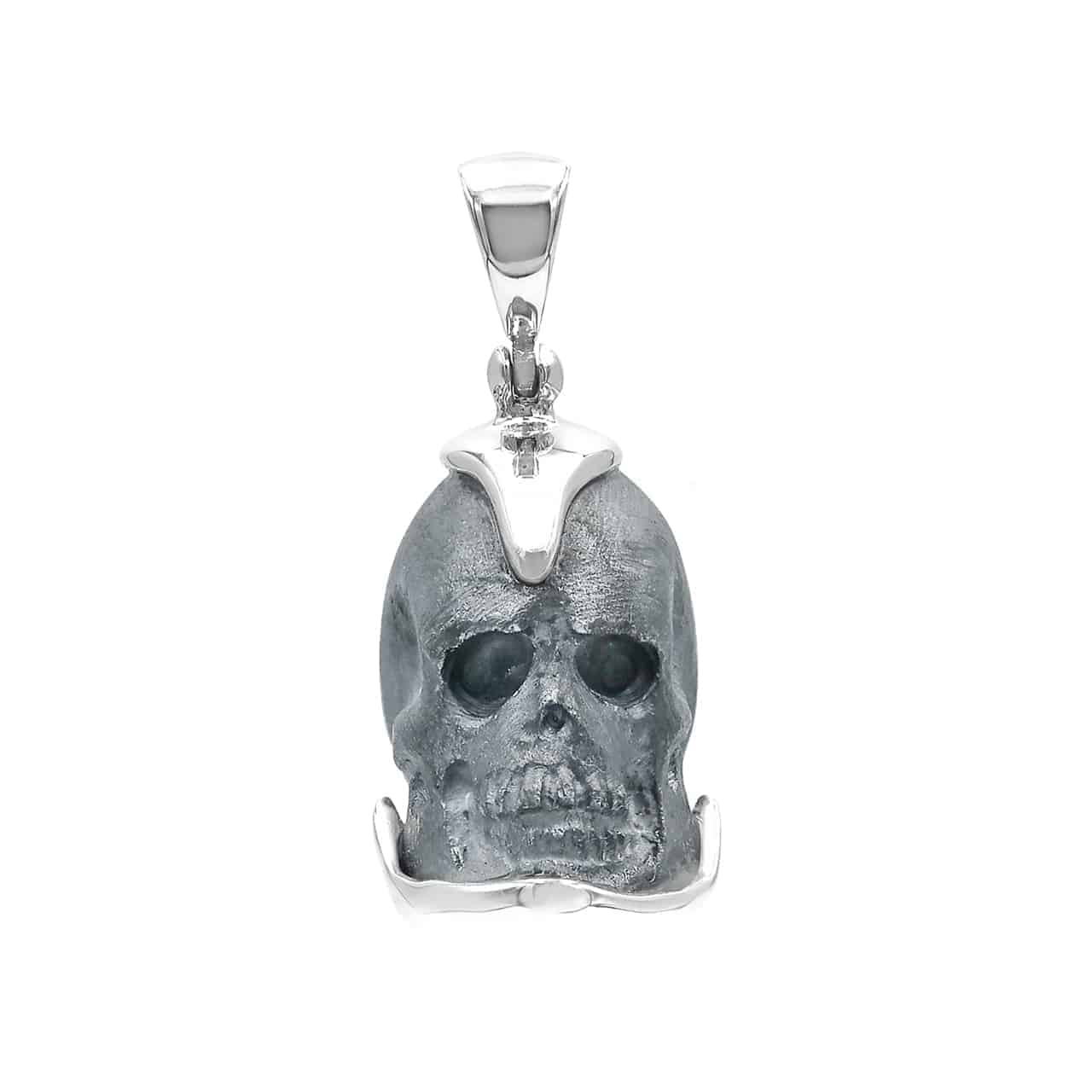 Starborn – handgeschnitzter Totenkopf-Anhänger aus reinem Elementsilikat in Sterlingsilber 