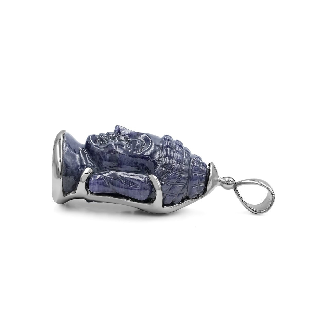 Starborn Carved Sodalite Buddha Head Pendant in Sterling Silver