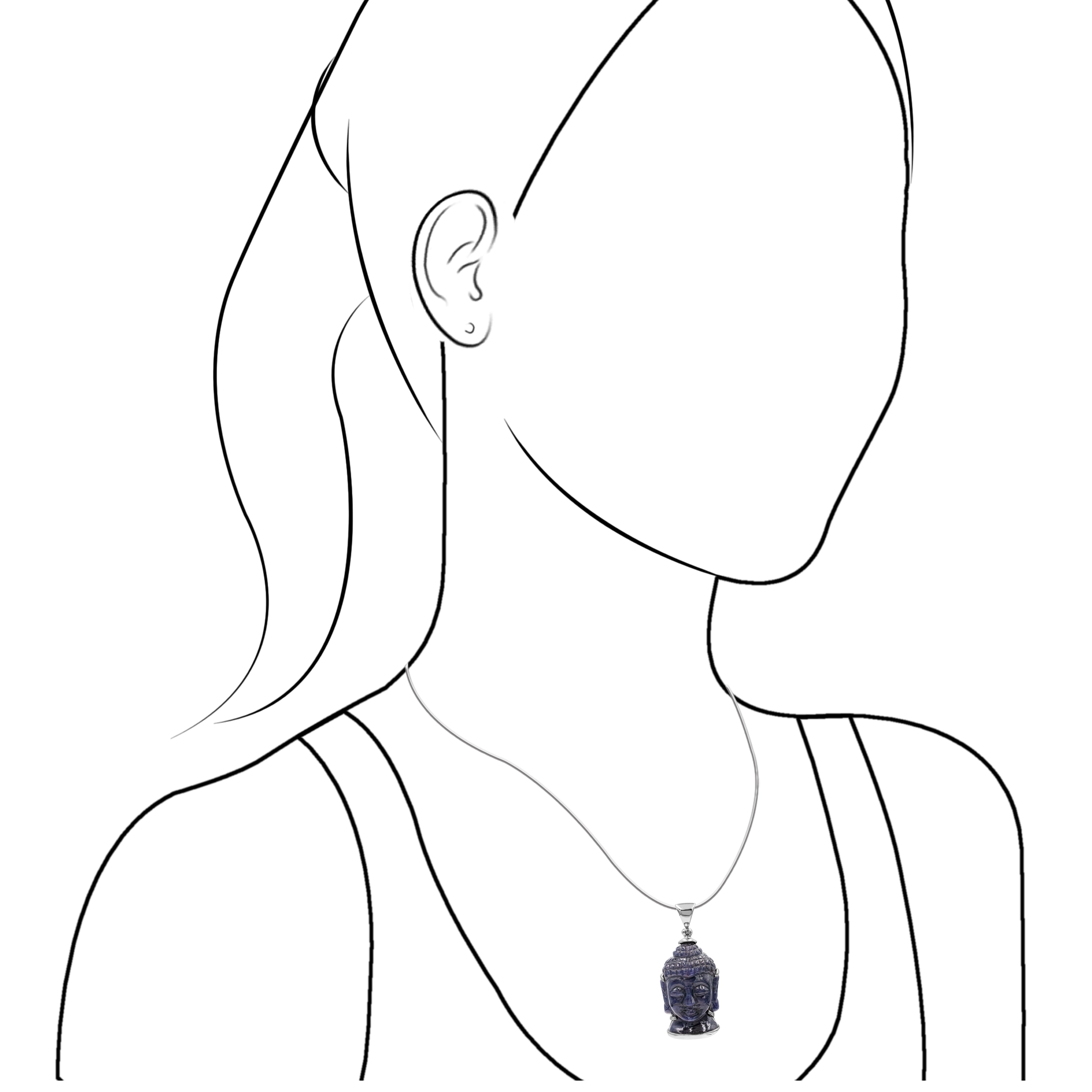 Starborn Carved Sodalite Buddha Head Pendant in Sterling Silver