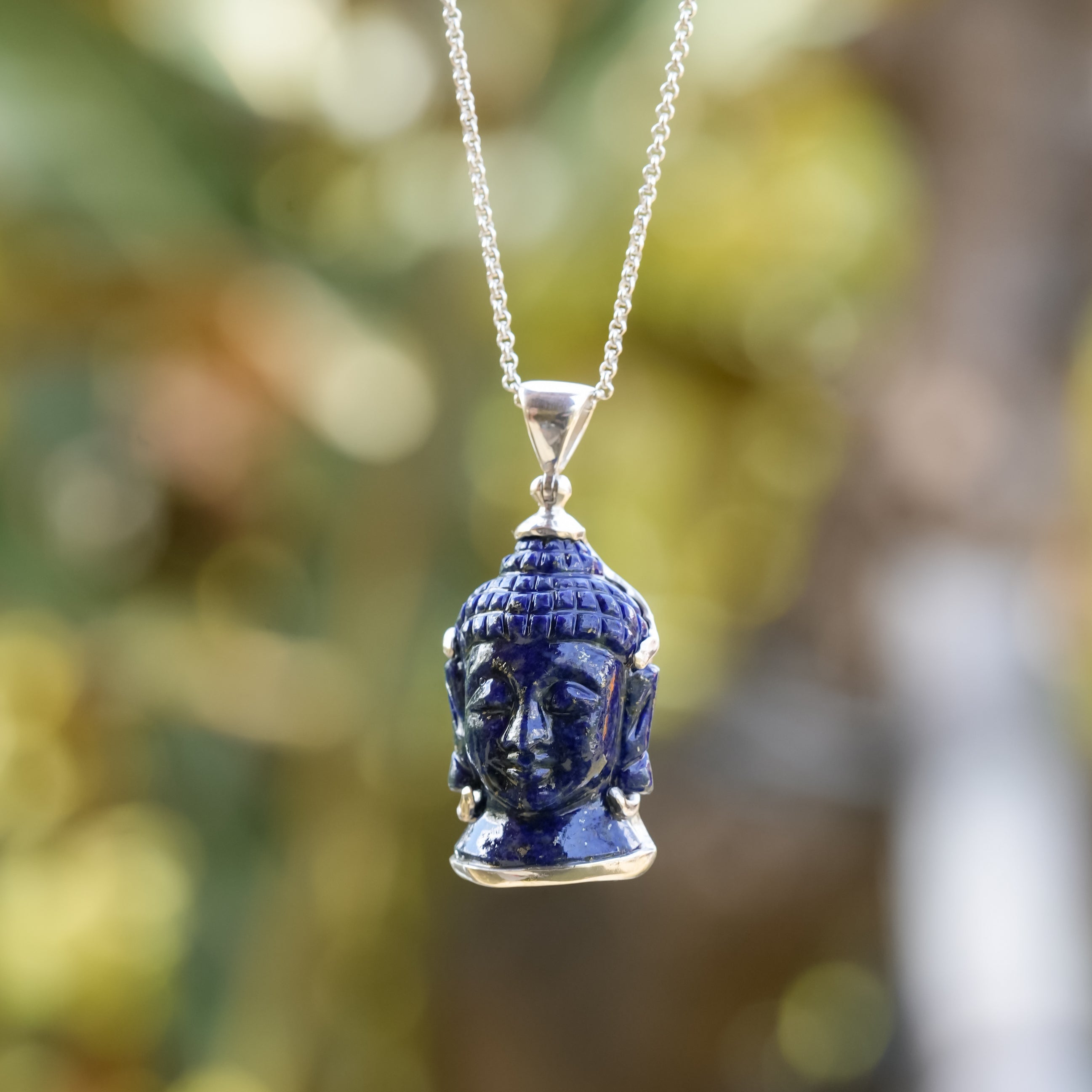 Starborn Carved Sodalite Buddha Head Pendant in Sterling Silver