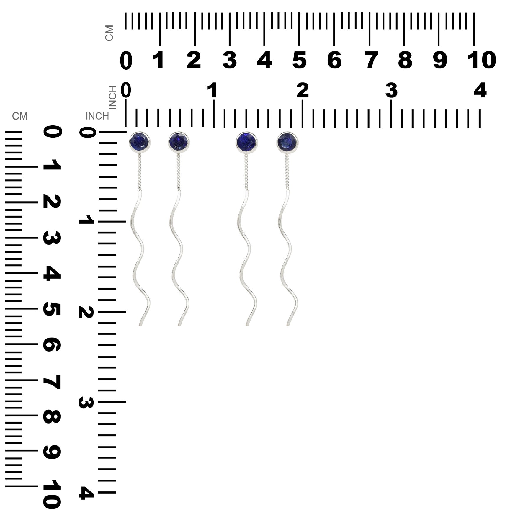 Starborn Faceted Sapphire Stud Earrings with Flowing Curled Wire Drop in Sterling Silver