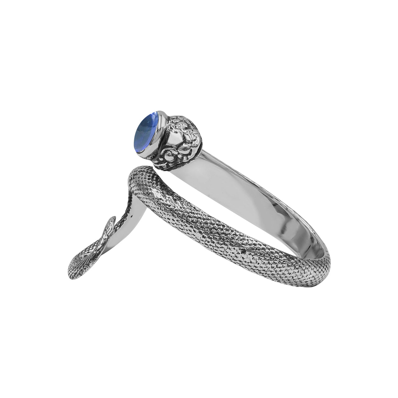 Starborn Coiled Snake Ring with Polished Sapphire in Sterling Silver