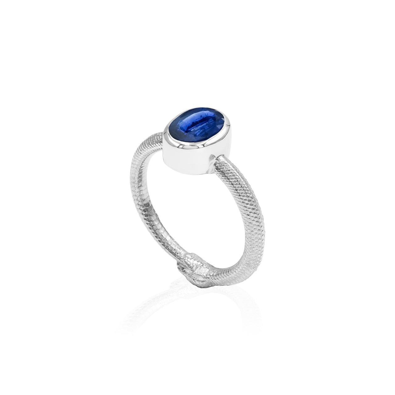 Starborn Ouroboros Ring with Oval Faceted Sapphire in Sterling Silver