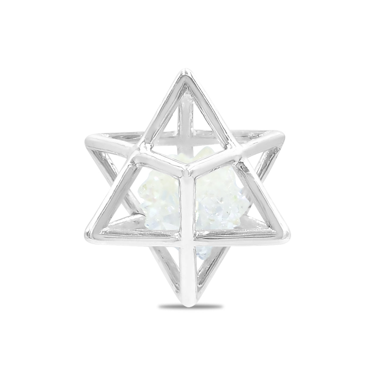 Starborn Natural Raw Gemstone in Merkabah Sterling Silver Cage Pendant and Chain