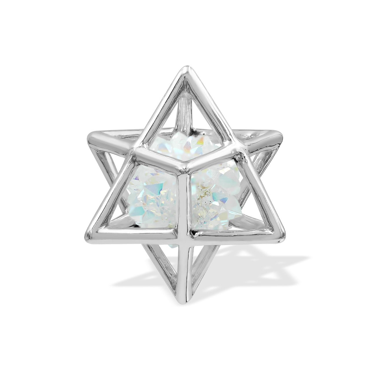 Merkabah Großer Käfig-Anhänger mit Kristall-Edelsteinen aus Sterlingsilber