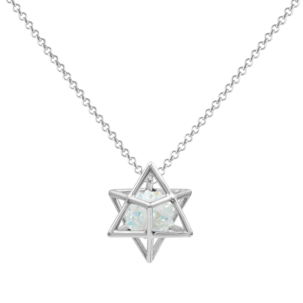 Starborn Natural Raw Spirit Quartz in Merkabah Sterling Silver Cage Pendant and Chain