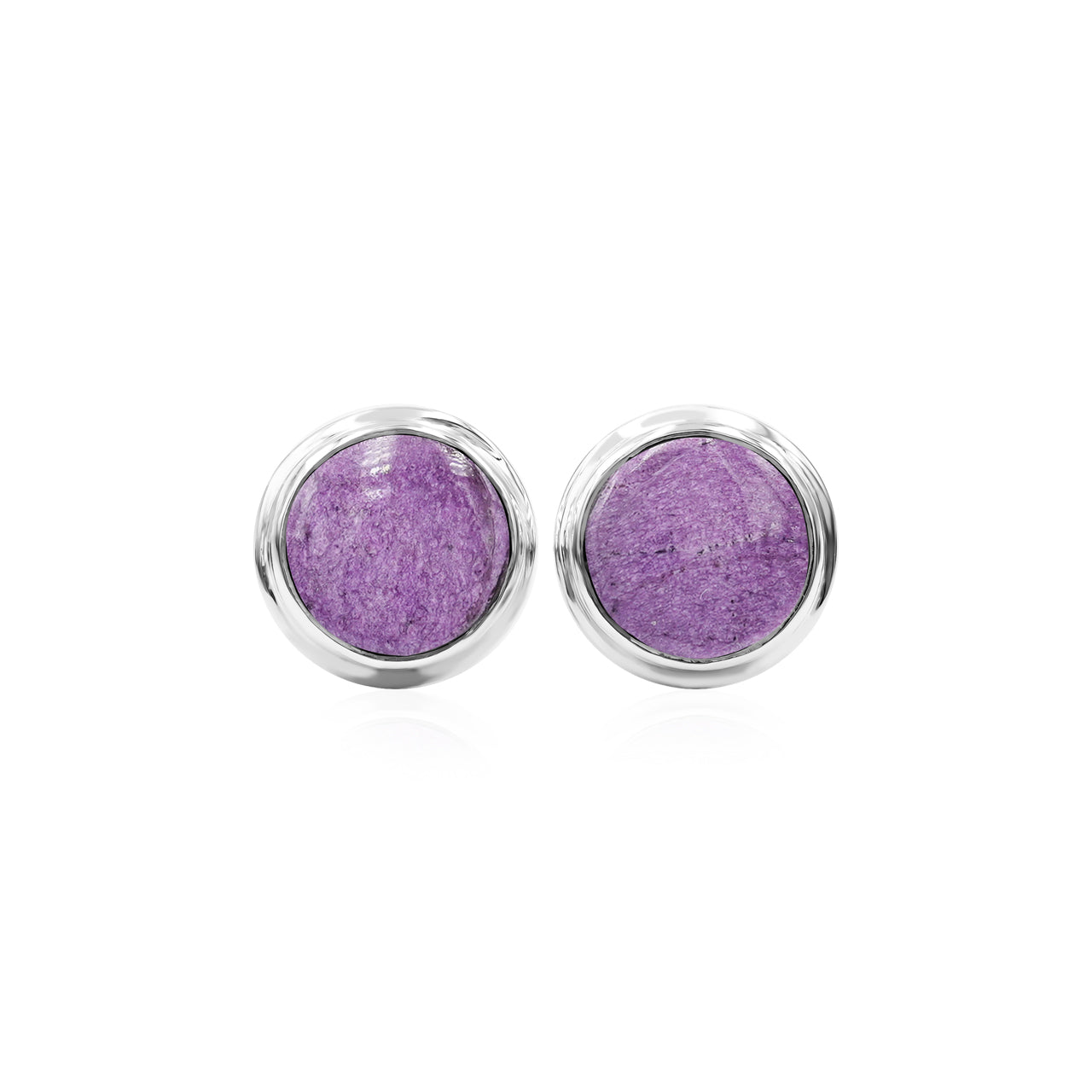Starborn Round 8mm Stichtite Double Bezel Post Earrings in Sterling Silver
