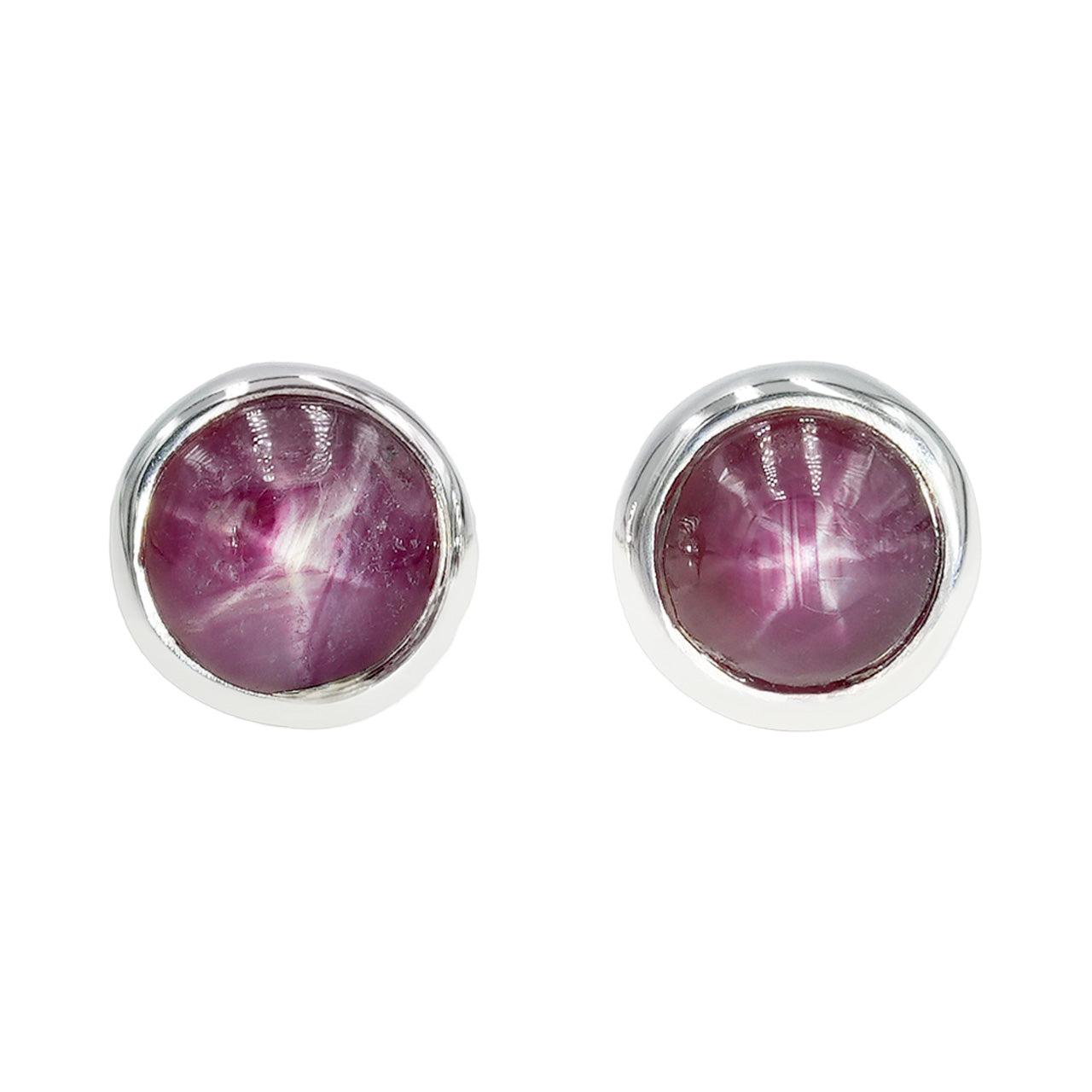 Starborn Star Ruby Round Cabochon Post Style Earrings in Sterling Silver