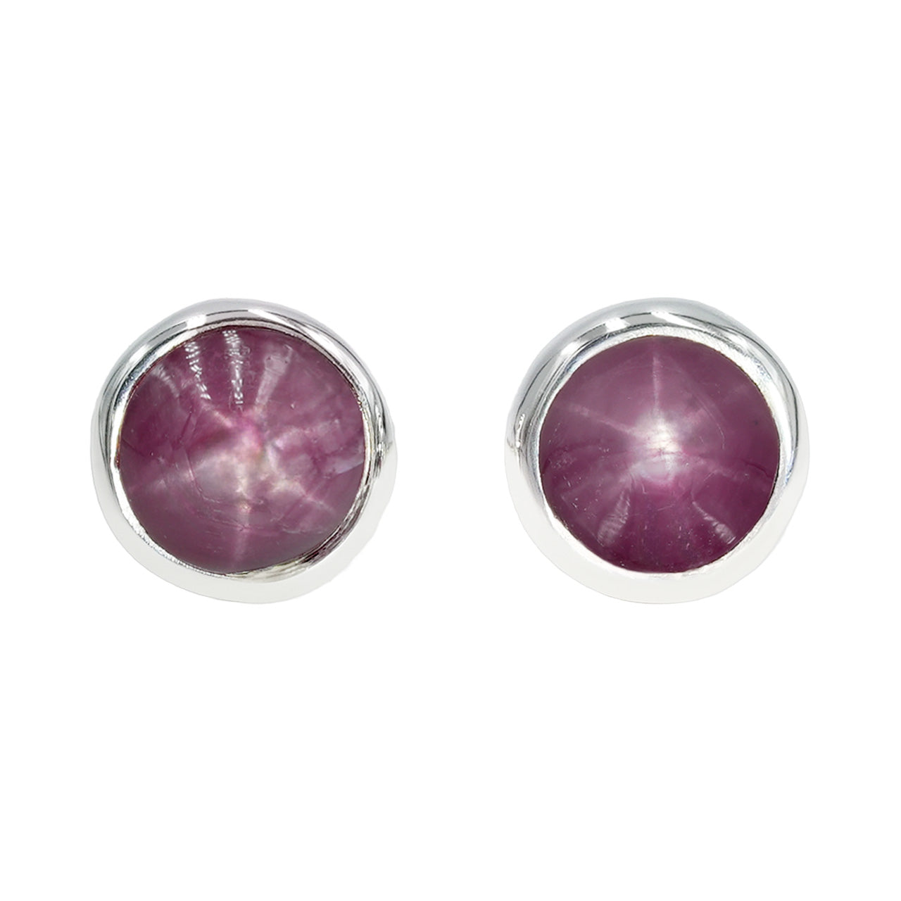 Starborn Star Ruby Round Cabochon Post Style Earrings in Sterling Silver