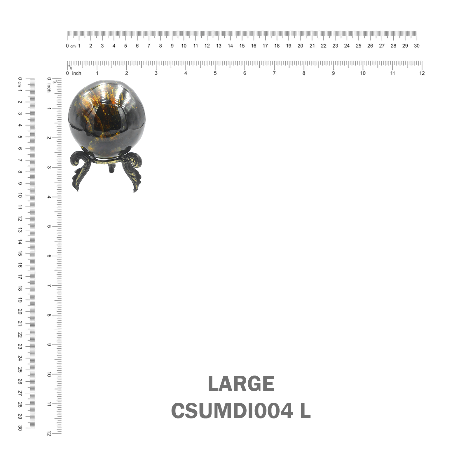 Esfera de exhibición ámbar de melena de león de Sumatra de Starborn con soporte de latón