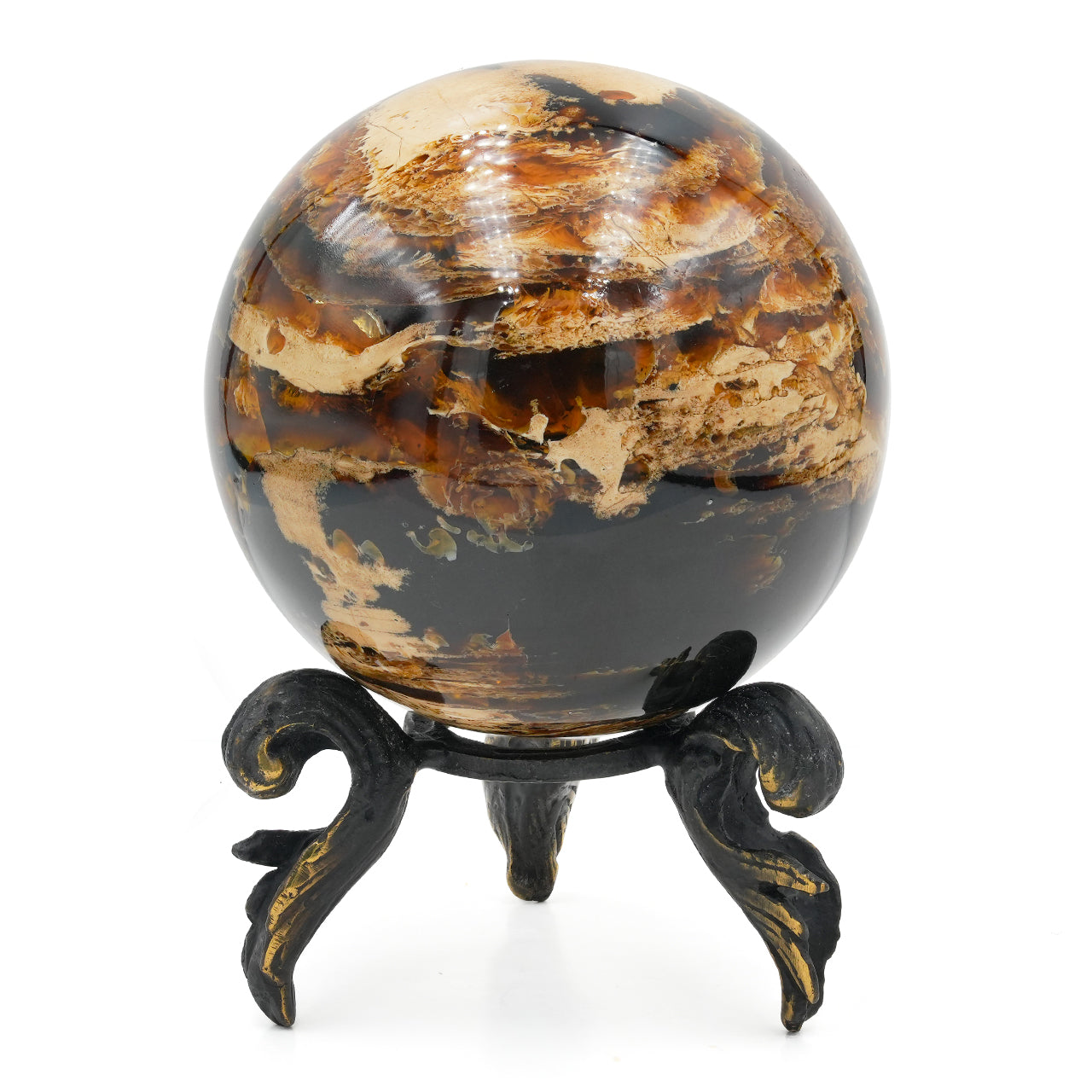 Starborn Sumatra Milk and Honey Amber Display Sphere with Brass Stand