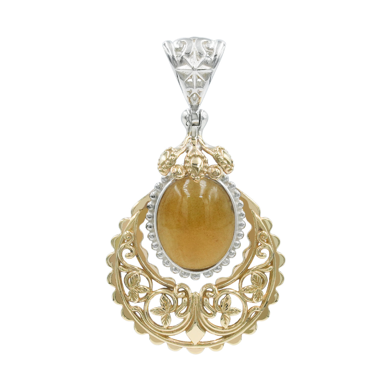 Starborn Sumatra Amber Floral Filigree Scrollwork Pendant in Sterling Silver & Nordic Gold